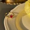 Vintage Red Heart Shape Ring For Women Girls Light Luxury Exquisite Zircon Open Rings Party Wedding Jewelry Gift