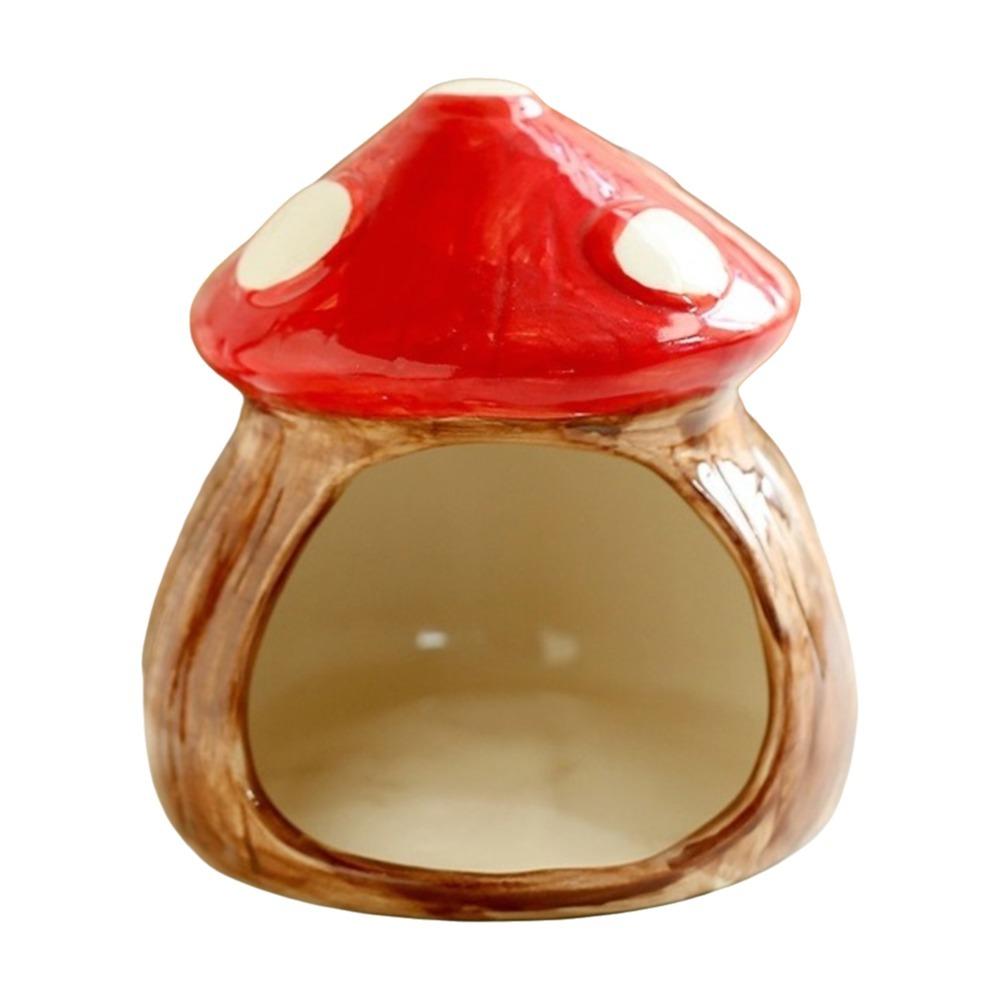 Mushroom Shaped Ceramic Hamster Hideout Chew-Proof Pet Sleeping Nest for Turtle Hedgehog