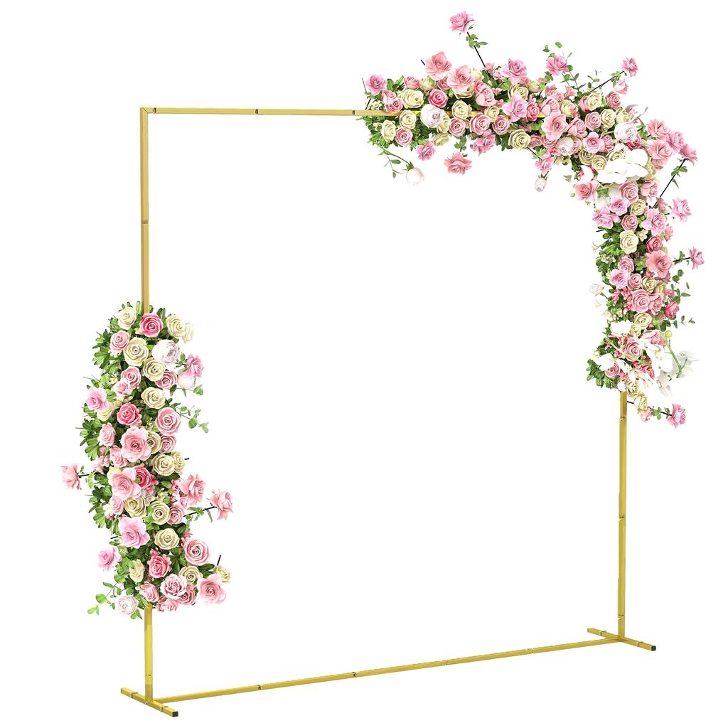 Wedding Arch Backdrop Stand, Square Metal Arch Frame with U-shaped Stakes, Gold Wedding Arch, 6.6 FT