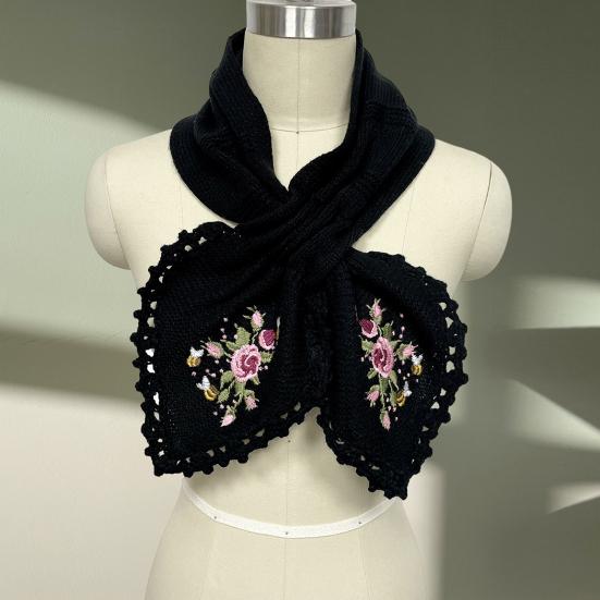 Женская шаль с вышивкой в виде цветка, вязаный крючком шарф, однотонный, осень-зима