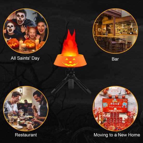 Halloween Flame Light LED Flame Pumpkin Lamp with Tripod Stand for Halloween Indoor Outdoor Decoration