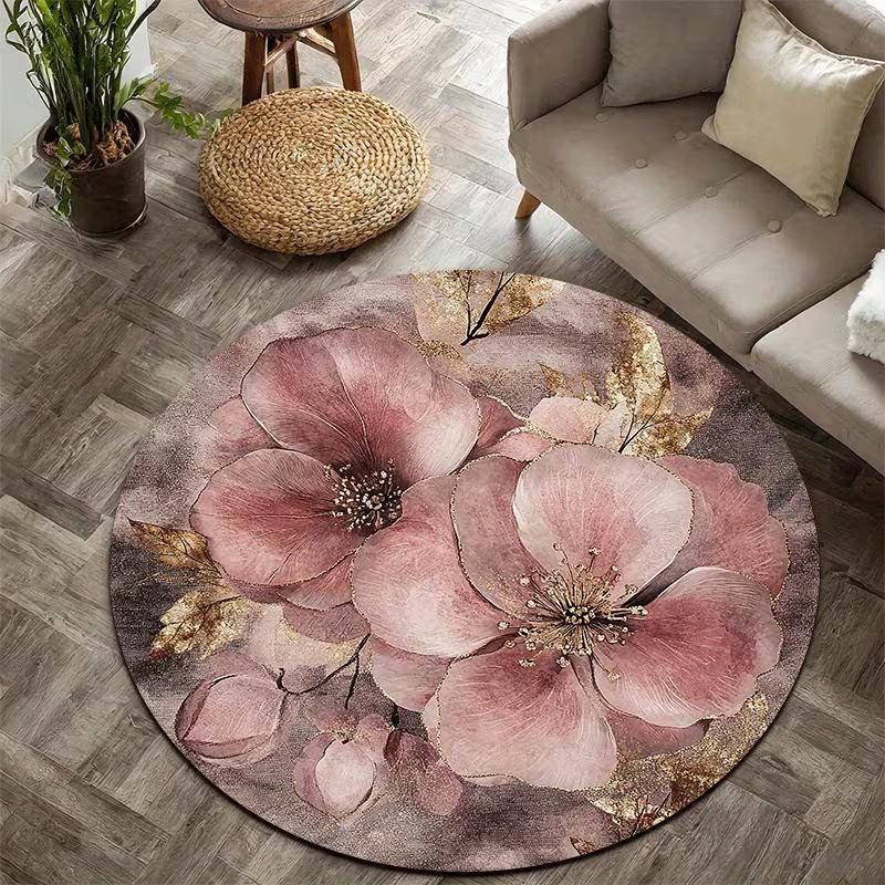 Luxurious Platinum Rose Flower round Carpet Bedroom Rug Living Room Home Sofa Rugs Large Floor Mats Decoration