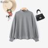 Women Casual Stand Collar Loose Long Sleeve Pullover Tops