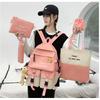 5 PCS Set Canvas Schoolbags Women's Fashion Color-block Middle School Student Backpack Trendy Letter Campus Book Bags for Girls