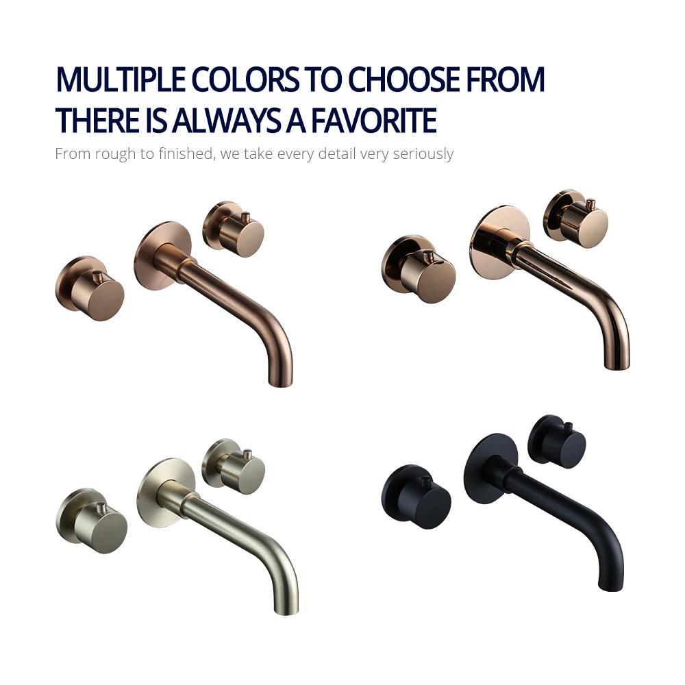 Brushed Rose Gold Basin Faucet 100% Solid Brass Sink Faucet  Wall Mounted Brushed Gold  Basin Mixer Hot And Cold Bathroom Tap
