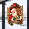 Decorative Window Film 3D Santa Claus Christmas Wall Sticker, Vintage Through Wooden Decal, Indoor Outdoor Holiday Decor Removable Peel And