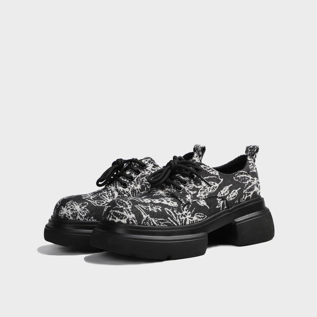 Гуофэн одинарная обувь 2025 весна женские лоферы платформа толстая подошва толстая подошва высокий каблук маленькие кожаные туфли Гочао мода вышитый принт