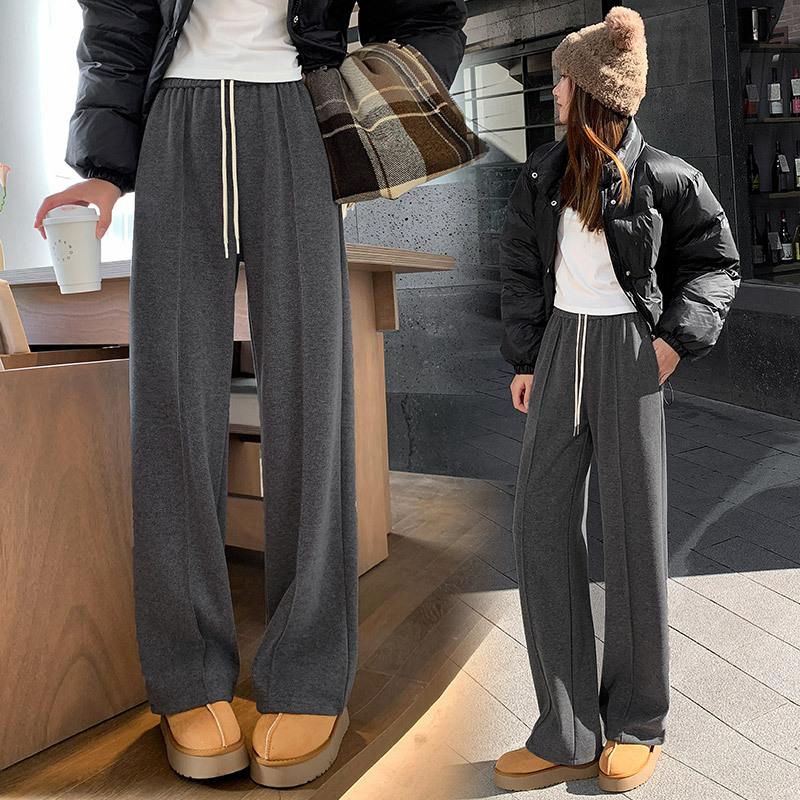 Женские широкие брюки с узором «елочка», осенние и зимние повседневные шерстяные классические брюки, серые шерстяные прямые брюки