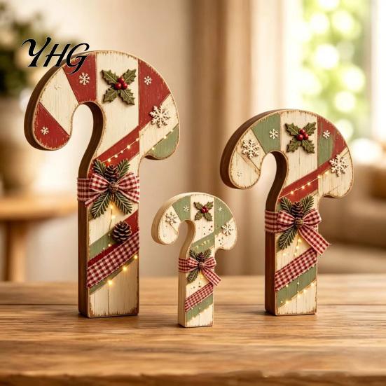 Festive Desktop Wood Decorations 3Pcs/Set Christmas Wooden Ornaments, Rustic Gingerbread Man Tree Tiered Tray Holiday Gift for Friends Decor,