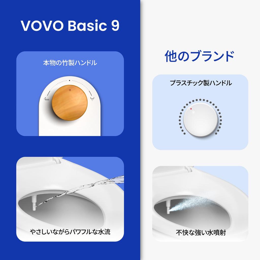 VOVO Basic 9 Slim Toilet Seat Cleaning No Power Easy Water Bamboo Dial Shower Butt Nozzle White Unit, Required, Installation, DIY, Pressure/angle