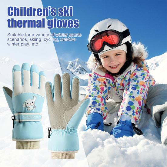 Детские лыжные перчатки для холодной погоды, сноубординга, катания на санях, ветрозащитные бархатные теплые варежки с сенсорным экраном