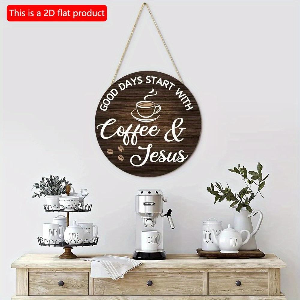 1pc 2d Flat Wood Coffee Signs Decor for Coffee Bar Wood Farmhouse Wall Sign - 20cm Decor for Kitchen Home Office Cafe Coffee Station Housewarming Gift