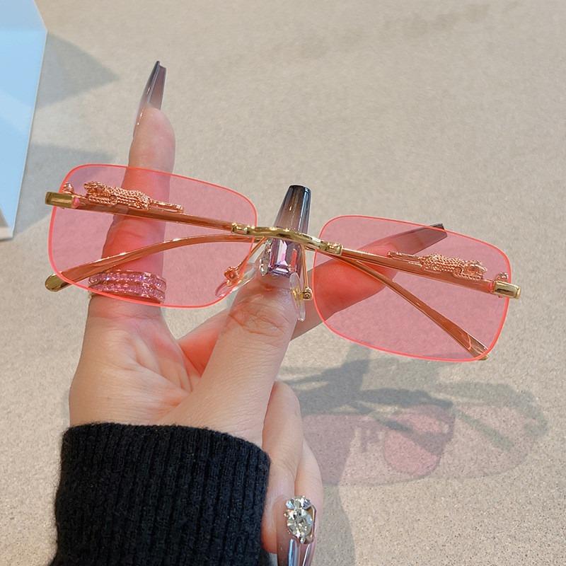 Корейские ретро квадратные безободковые солнцезащитные очки, приморское украшение с гепардом, безободковые градиентные линзы, очки для улицы, защищающие от УФ-лучей