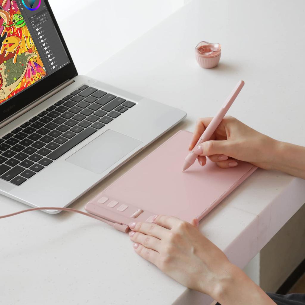 HUION Pen Tablet Inspiroy 2 x inches Fully Upgraded Pen PW110 Compatible with Android Windows MacOS Linux Easy to Carry for Beginners Pink S Size 6.3