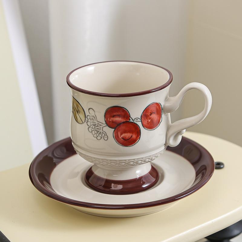 Керамическая кофейная чашка и набор тарелок, винтажная французская кружка для латте