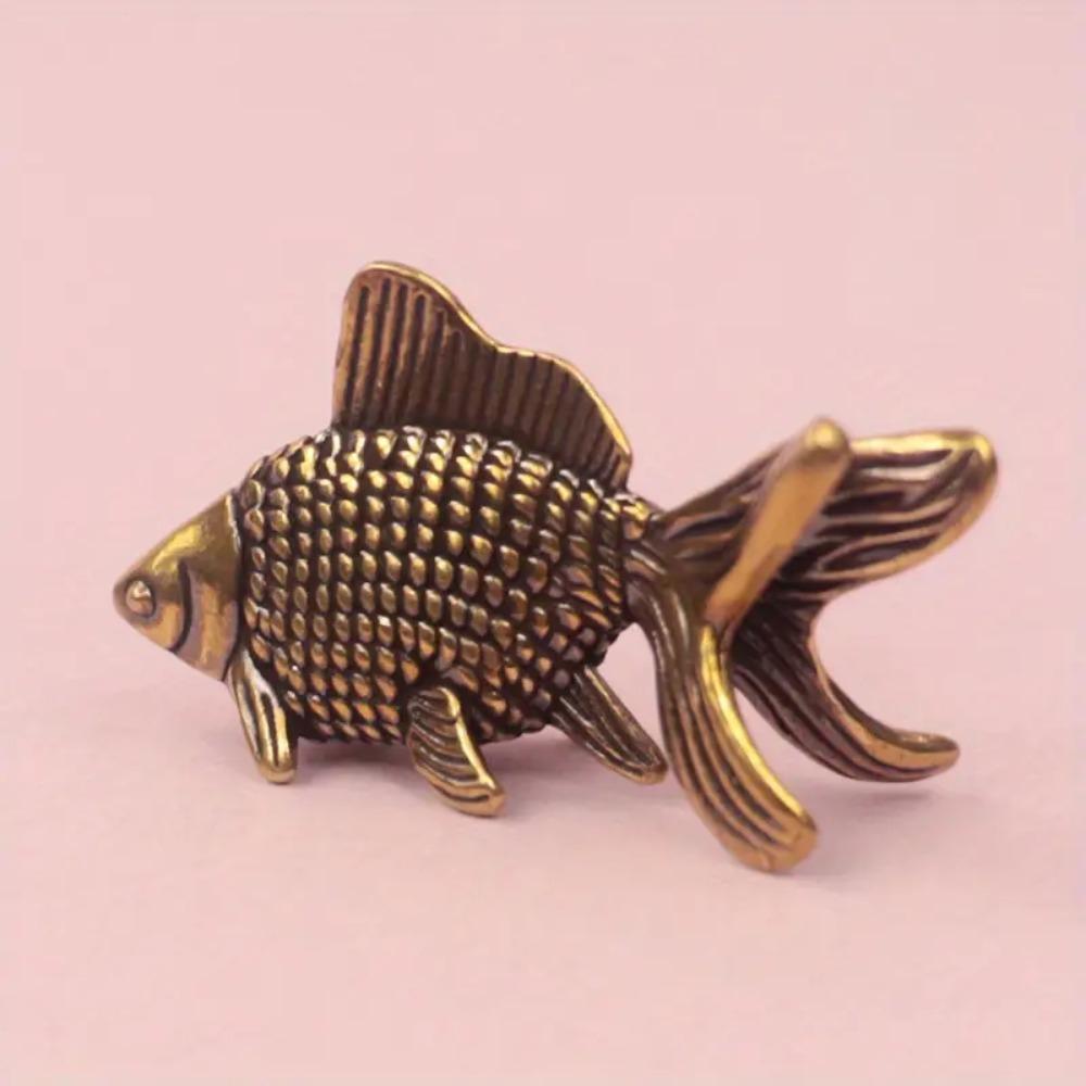 Милая винтажная латунная золотая рыбка статуэтка элегантный талисман удачи скульптура животного декор для дома офиса стола