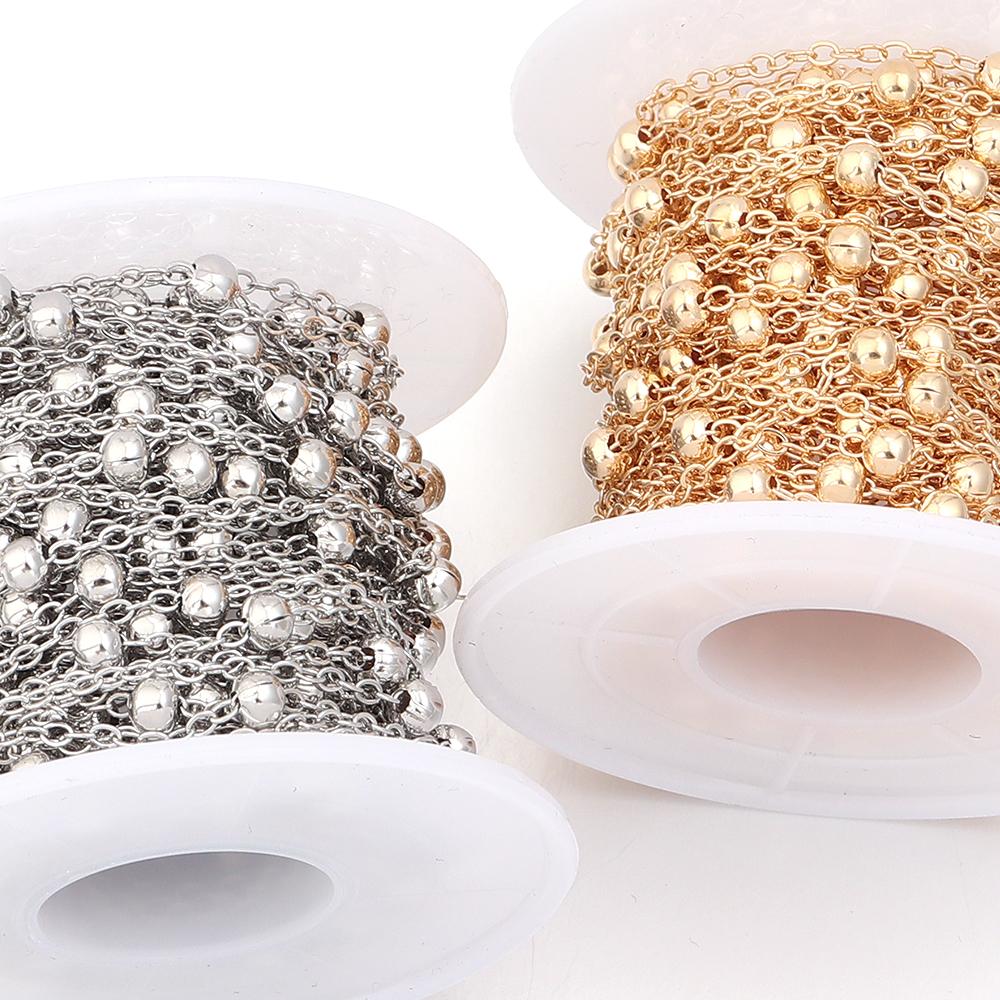 10 yards/roll Metal Golden Beads Chains For Jewelry Making Bulk Ball Link Chains DIY Women Men Necklace Bracelet Accessories