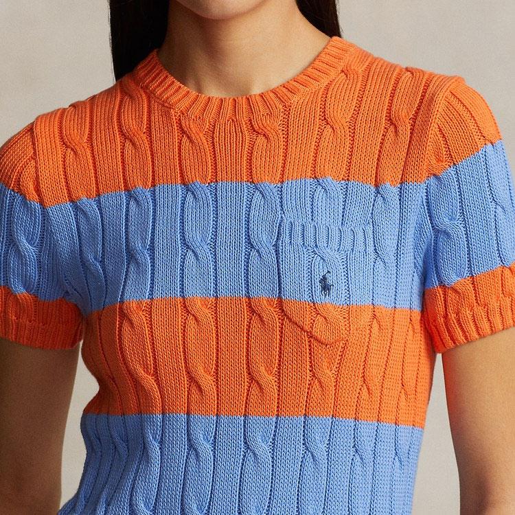 Polo Ralph Lauren SS24 Полосатый вязаный свитер с круглым вырезом и коротким рукавом, женский свитер, многоцветный WMPOSWENC020886-400