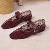 Fashion Women Knitted Air Mesh Flats Shoes Spring Summer Belt Buckle Ballerinas Ladies Fishnet Loafers Slip On Hollow Out Mary Janes