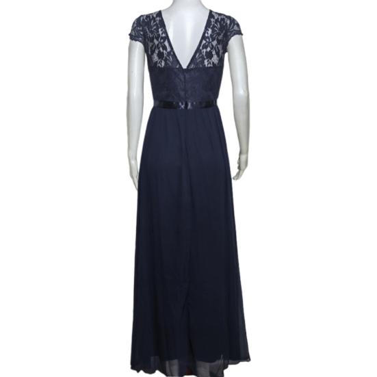 Women's Lace V-Neck Evening Dress Long A-Line Chiffon Bridesmaid Dress Mother of The Bride Wedding Guest Maxi Dress for Party Prom