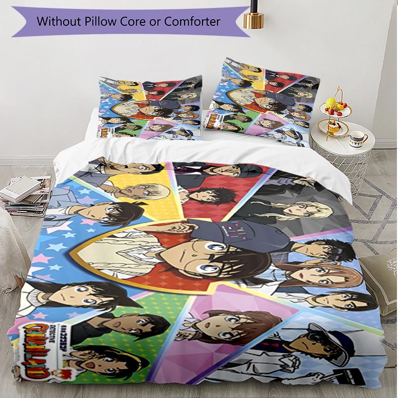 3pcs Duvet Cover Set (1*Duvet Cover + 2*Pillowcase, Without Core), Detective Conan Print Soft All‑Season Bedding Set, Home Bedroom Decor Gift