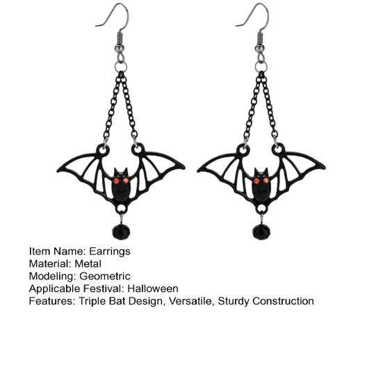 1 Pair Drop Earrings Matte Black Triple Bat Hook Earrings Women Halloween Earrings Witchy Goth Ear Adornments