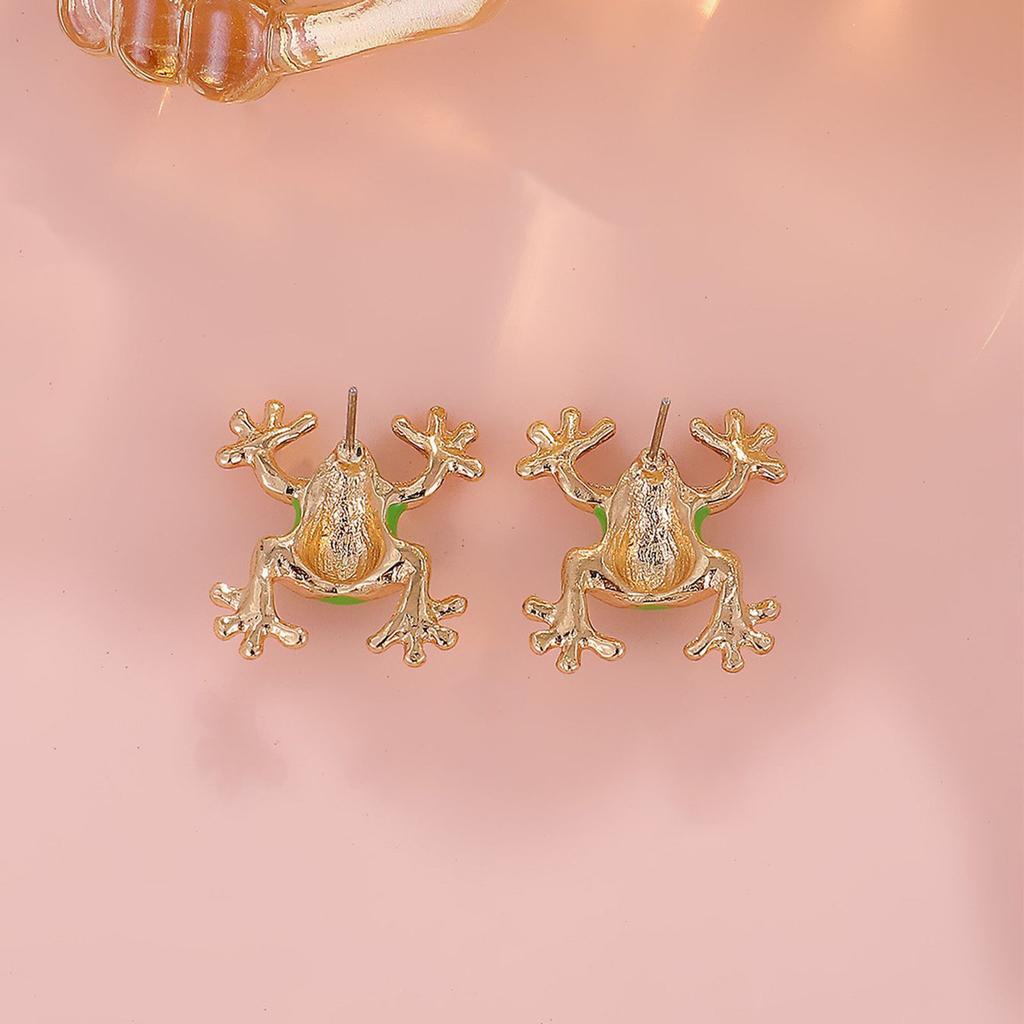 1/2 Pairs Frog-Shaped Earrings Sparking Rhinestones Inlaid