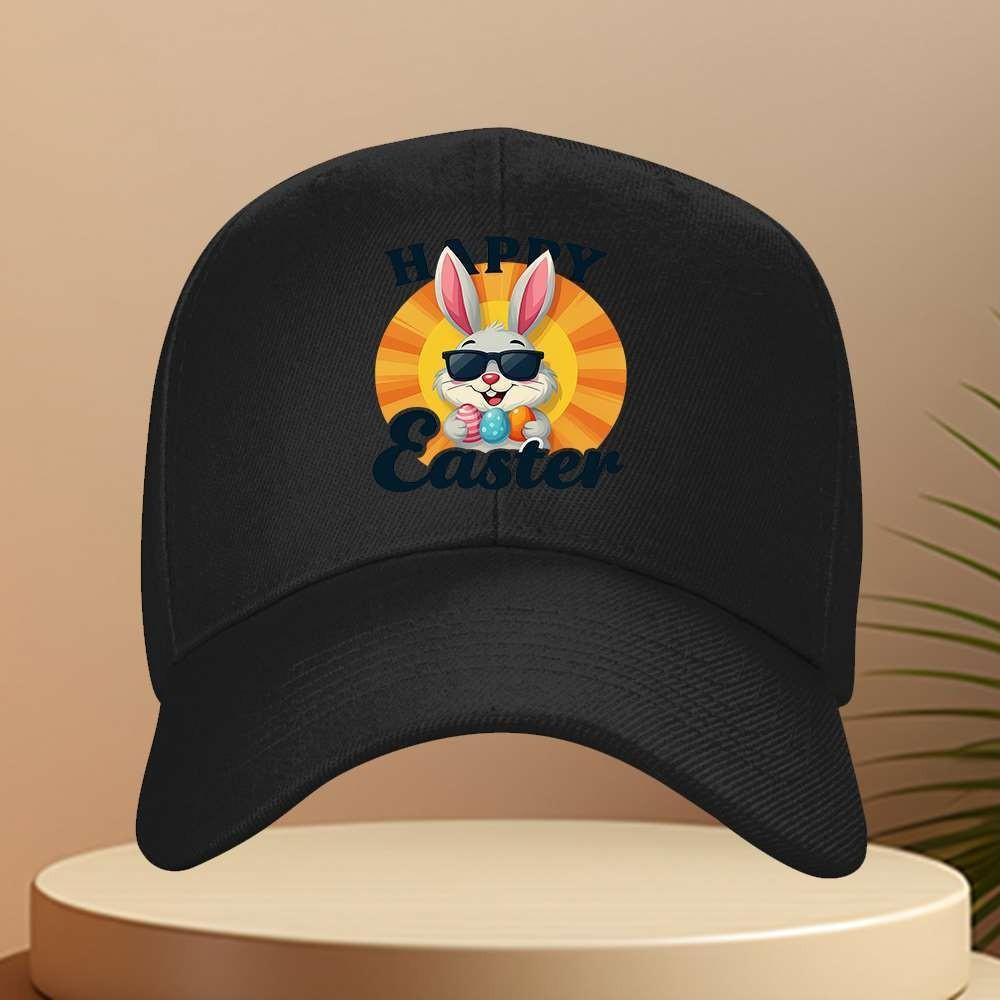 Cheerful Bunny Graphic Baseball Cap Adjustable Polyester Sun Protection Outdoor Hat