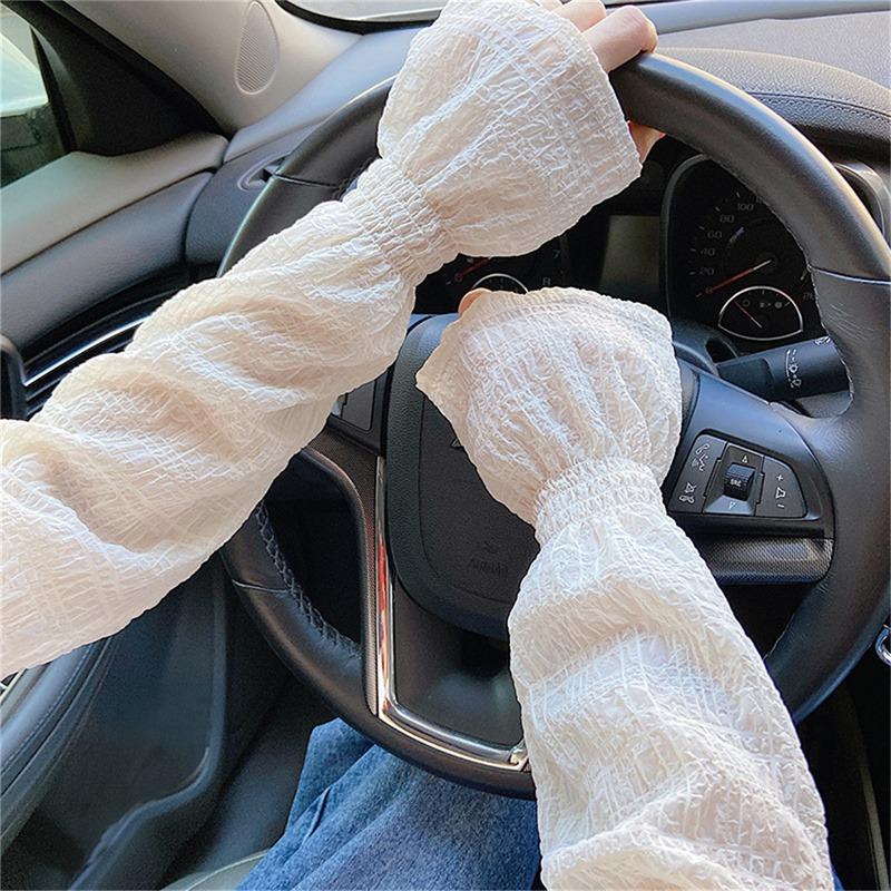 Summer Long Sleeves Women Lace Cycling Driving Arm Warmers Uv Protection Loose Cool Hand Sleeves Fashion Fingerless Gloves