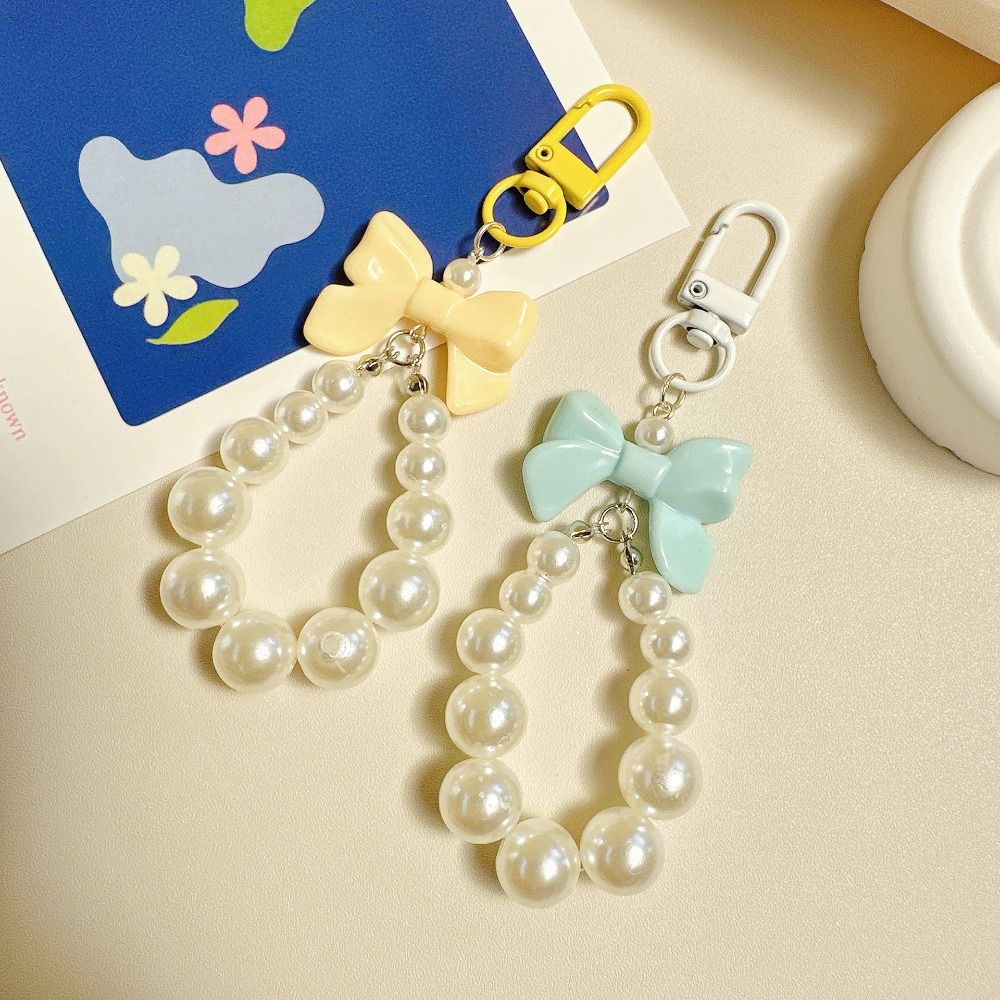 Акриловый жемчужный брелок с бантом и бантом, автомобильный брелок с бусинами, подвеска для мобильного телефона, креативный подарок