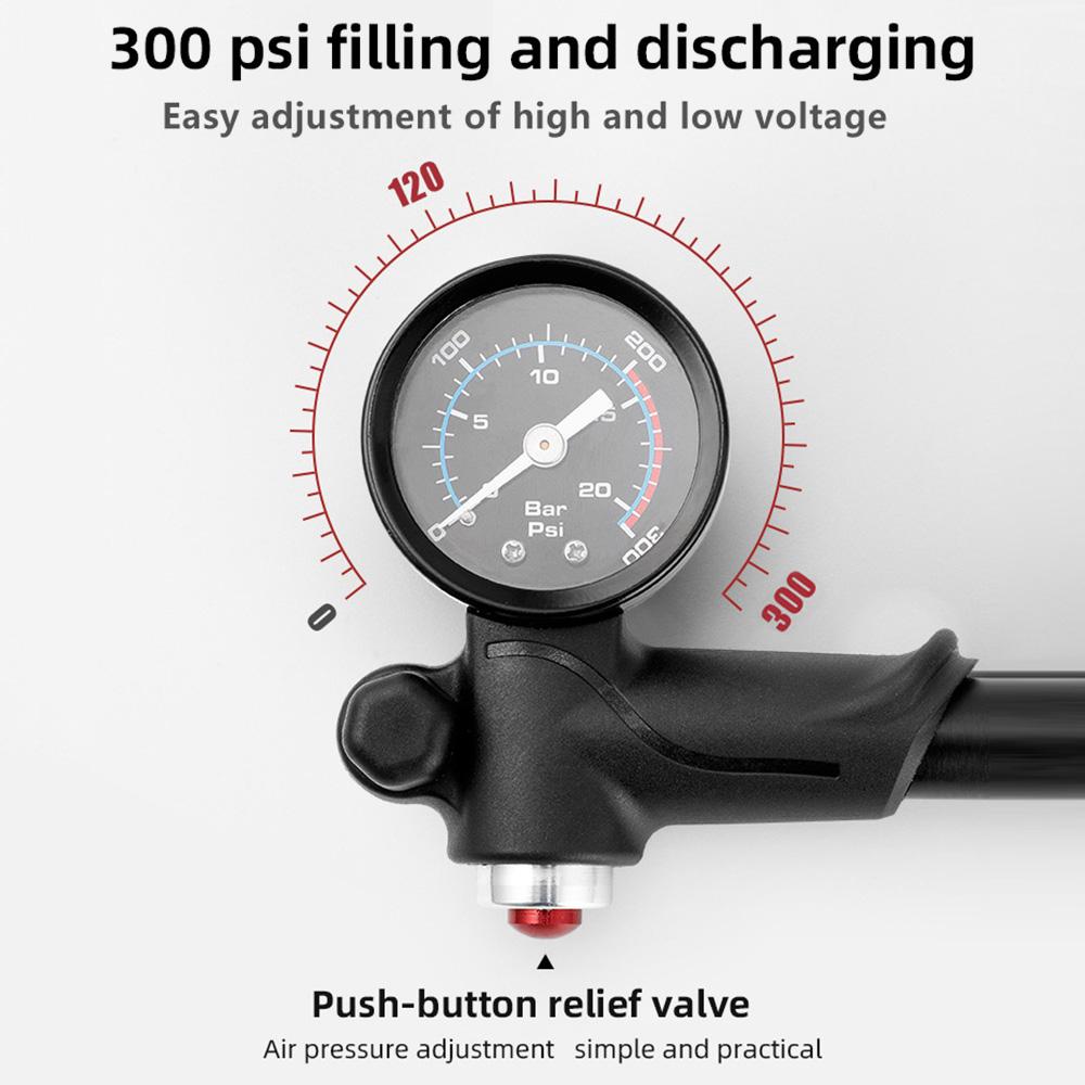 Портативный велосипедный воздушный насос высокого давления 300 фунтов на квадратный дюйм, амортизатор для горного велосипеда с манометром клапана Шредера для передней вилки и задней подвески