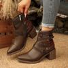 Wind Large Size Belt Buckle Short Fashion Boots Women's Side Zipper British Coarse Heel Pointed