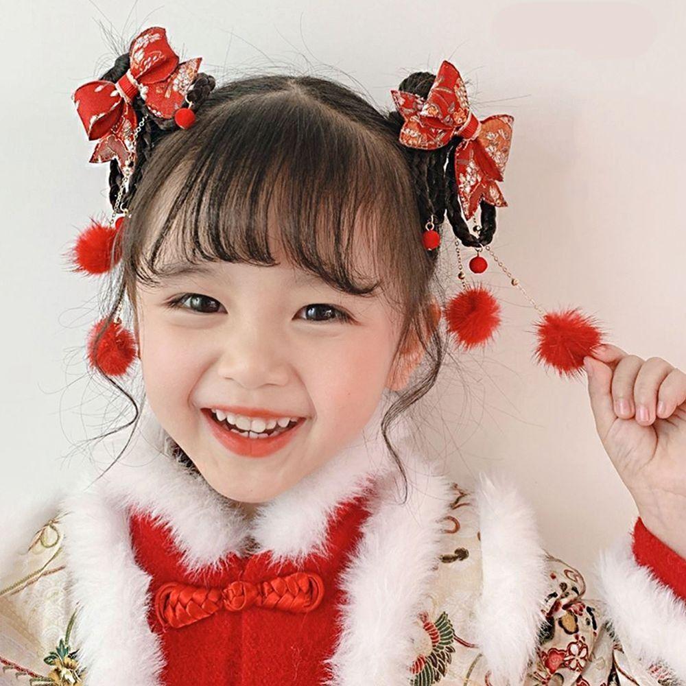Tassels Children Bow Wig Hairpin Flower Ancient Style Hairpin Chinese New Year Headwear Girls