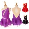 Kids Girls Sleeveless Shiny Rhinestone Decor Hollow Back Gymnastics Dance Skating Dress