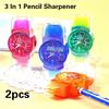 2pc 3 In 1 Wristwatch Modeling Pencil Sharpener with Eraser and Brush Lovely School Stationery