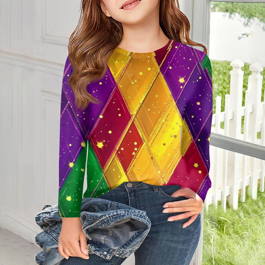 Футболки с длинным рукавом для девочек, детские осенние топы, с круглым вырезом, с принтом, базовые футболки