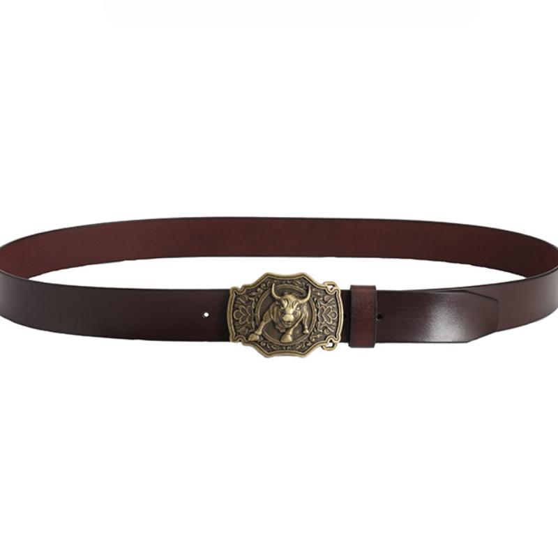 Ремень из цельной коровьей кожи, широкий ремень из джинсовой ткани Bullhead Punk для мужчин