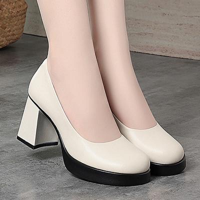 Туфли на очень высоком каблуке, водонепроницаемой платформе, модельные, для подиума, для работы, профессиональные женские туфли, для通勤, одинарные черные кожаные туфли