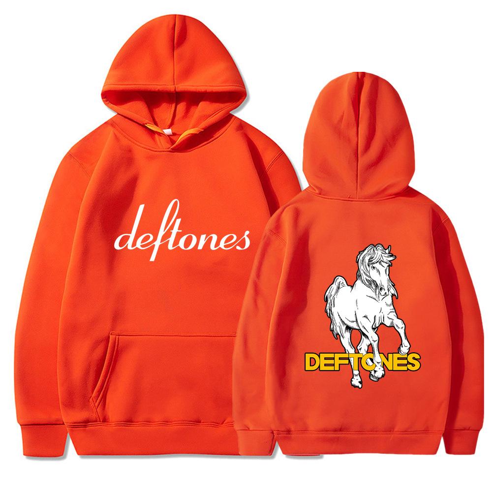 Худи Deftones Спереди Логотип Шрифтом + Сзади Белая Лошадь Графика Рок Мерч Ну-метал 90-е Винтаж Унисекс Топ