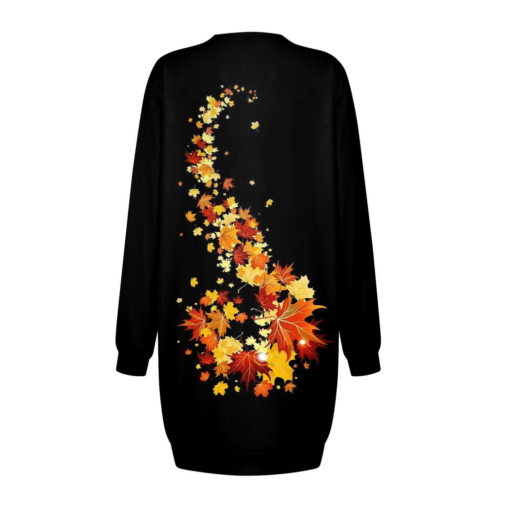 Платье с длинным рукавом для женщин, повседневное пуловер с цветочным принтом, платье-свитер, осень