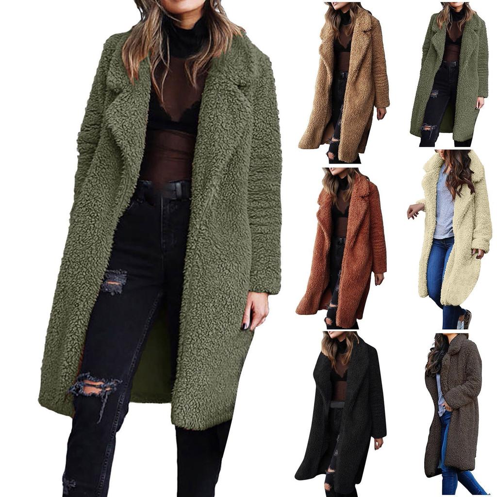 Womens Ladies Warm Artificial Wool Coat Jacket Lapel Winter Outerwear