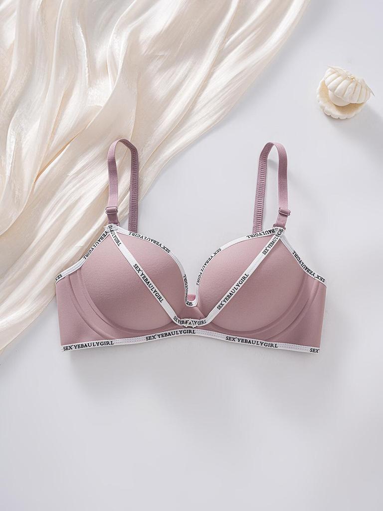 Женский бюстгальтер пуш-ап с боковой поддержкой и бретелькой с надписью - Подтягивающий, предотвращающий провисание, стиль лето 2025