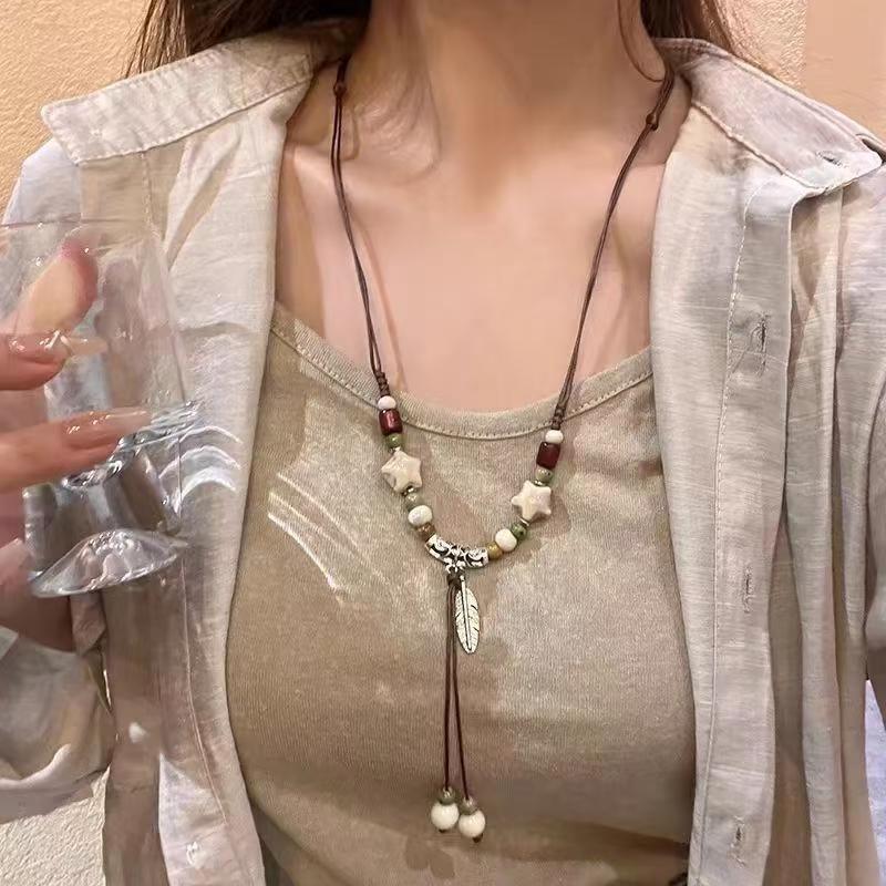 Новая китайская мода стиль знаменитости керамика древний стиль длинная цепочка для свитера витая цепочка национальный стиль украшения универсальная цепочка для свитера