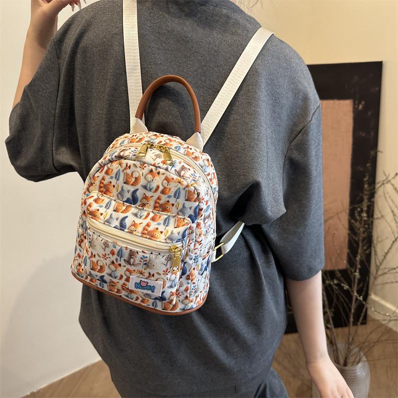 Cute Cotton Rabbit Bear Fox Shell Printed Student Casual Backpack With Pendant For Women