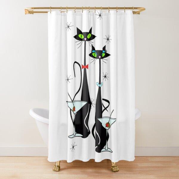 Шторка для душа Mid Century Meow Ретро Атомик Коты Шторка для душа Кити Животное Винтажный Декор Ванной Комнаты Тканевая Шторка С Крючками