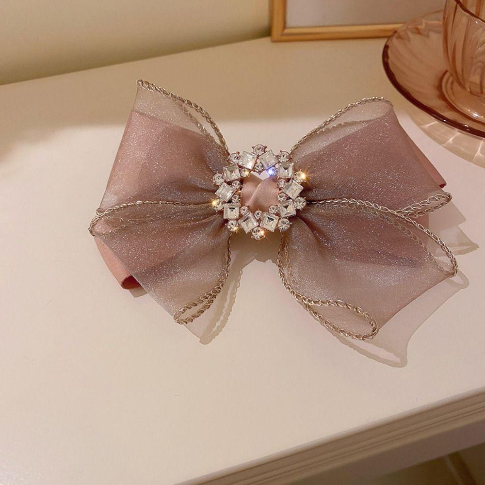 Hair Ornament Mesh Hair Clip Large Size Crystal Hair Clip French Bow Hair Clip Lady