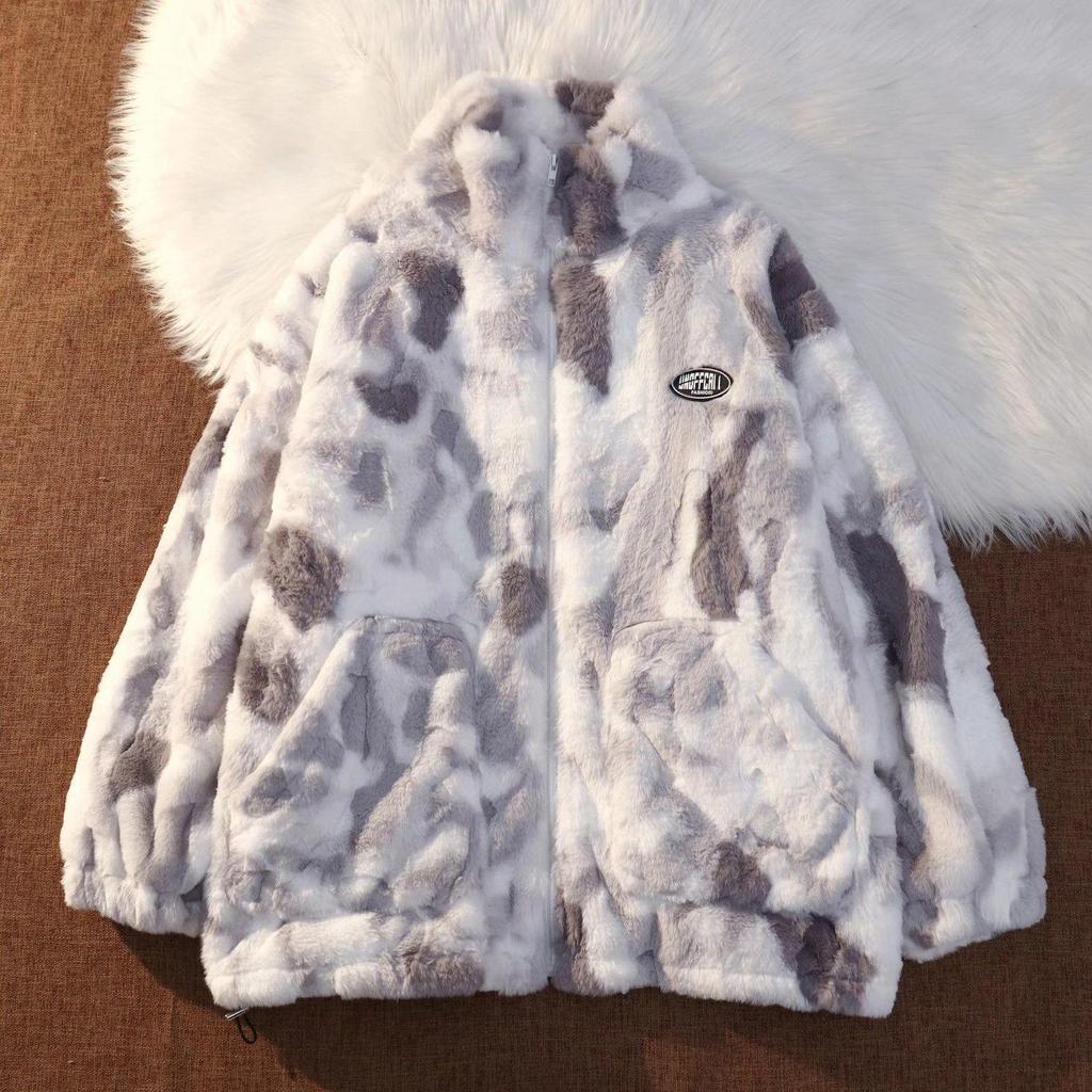 Теплая модная свободная куртка из плотной овечьей шерсти с принтом тай-дай для женщин