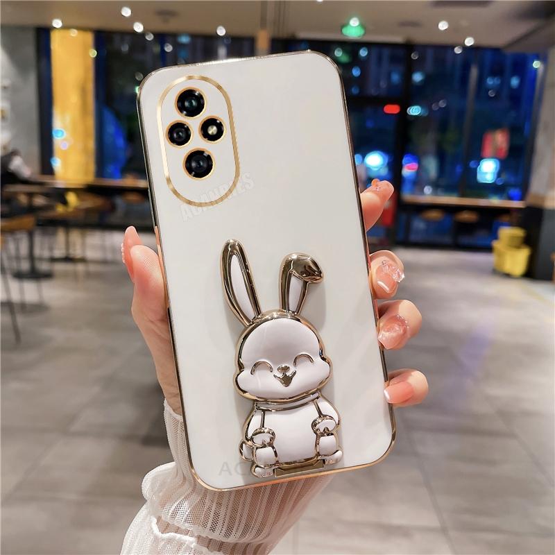 Honor200 Luxury Rabbit Holder Case For Huawei Honor 200 Pro 90 70 50 90pro honor90 Lite Plating Silicone Stand Cover honor200pro