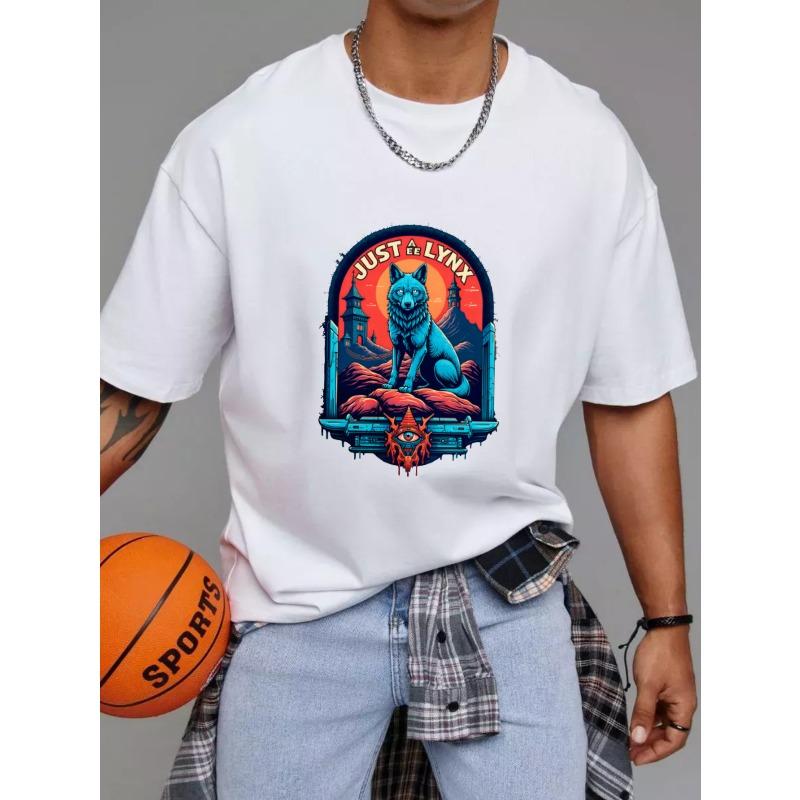 Белая футболка с графическим принтом Just The Lynx, с синей рысью и символом глаза, для повседневной носки