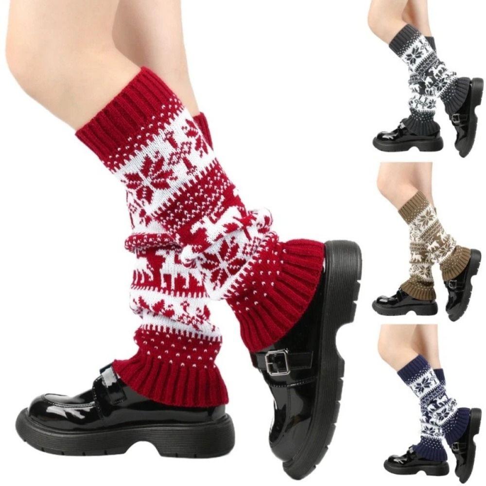 Retro Women Knitted Sock Snowflakes Calf Socks New Christmas Snowflake Knit Socks